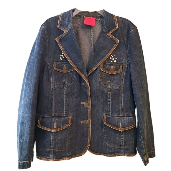 Carol Dennis Distressed Jean Denim Jacket - Picture 1 of 10
